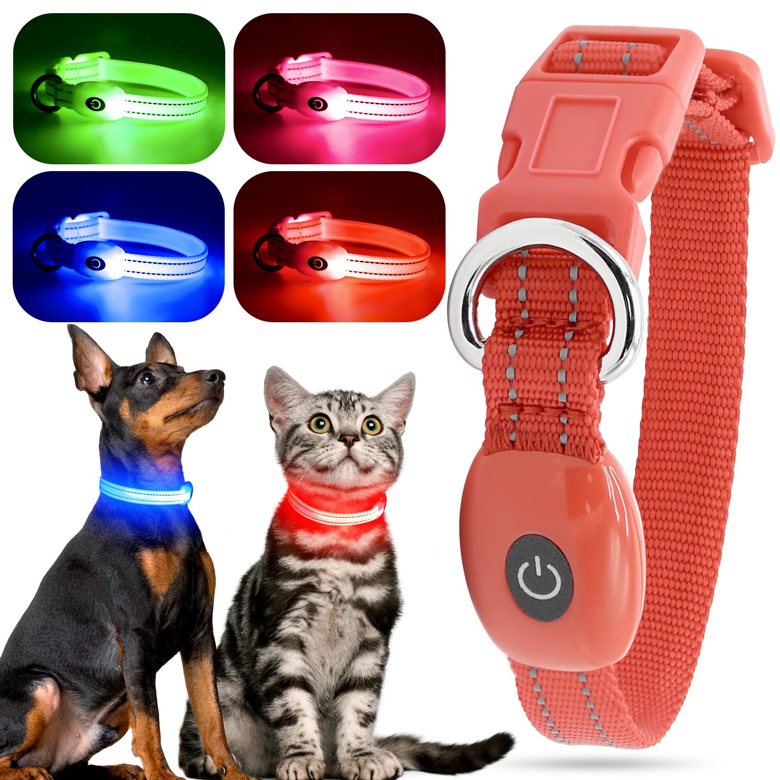 YFbrite LED Cat Collar – USB Rechargeable Waterproof Light Up Dog Collar, Fits Any Size Cat, Dog or Puppy, Glowing In The Dark Lights Collars for Pets Safety (Red, XS)