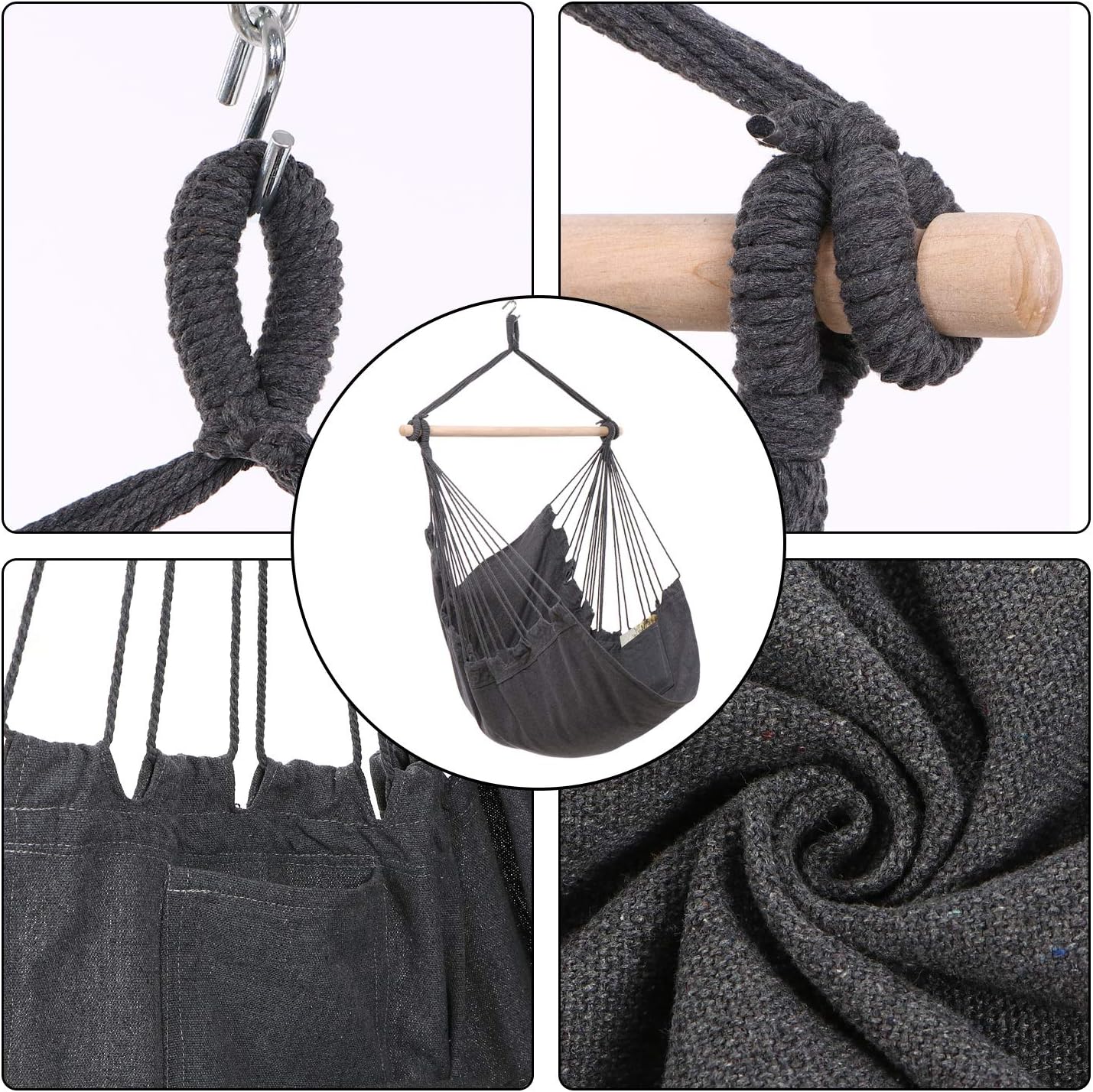 Y- STOP Hammock Chair Hanging Rope Swing, Max 330 Lbs, Quality Cotton Weave for Superior Comfort, Durability (Grey): Kitchen & Dining