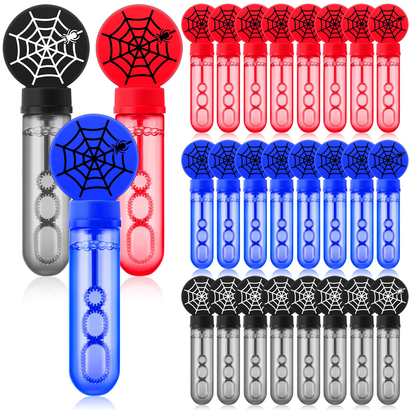Photo 1 of Rotatingpals 24 Pcs Spider Web Bubble Wands Mini Bubble Party Favor Toys for Kids Toddlers Halloween Party Birthday Goodie Bag Stuffer Filler Summer Outdoor Reward Gifts(Dark Blue, Red, Black)