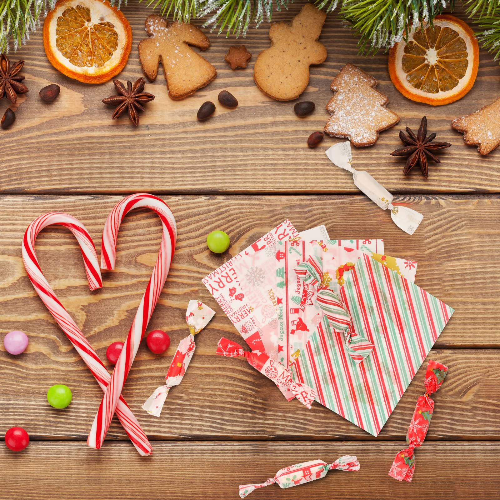 YBB 600 Pcs Christmas Candy Wrappers for Caramel, Greaseproof Candy Wax Twisting Papers Wrappers for Christmas Party Goodies Candy Chocolate Sweets