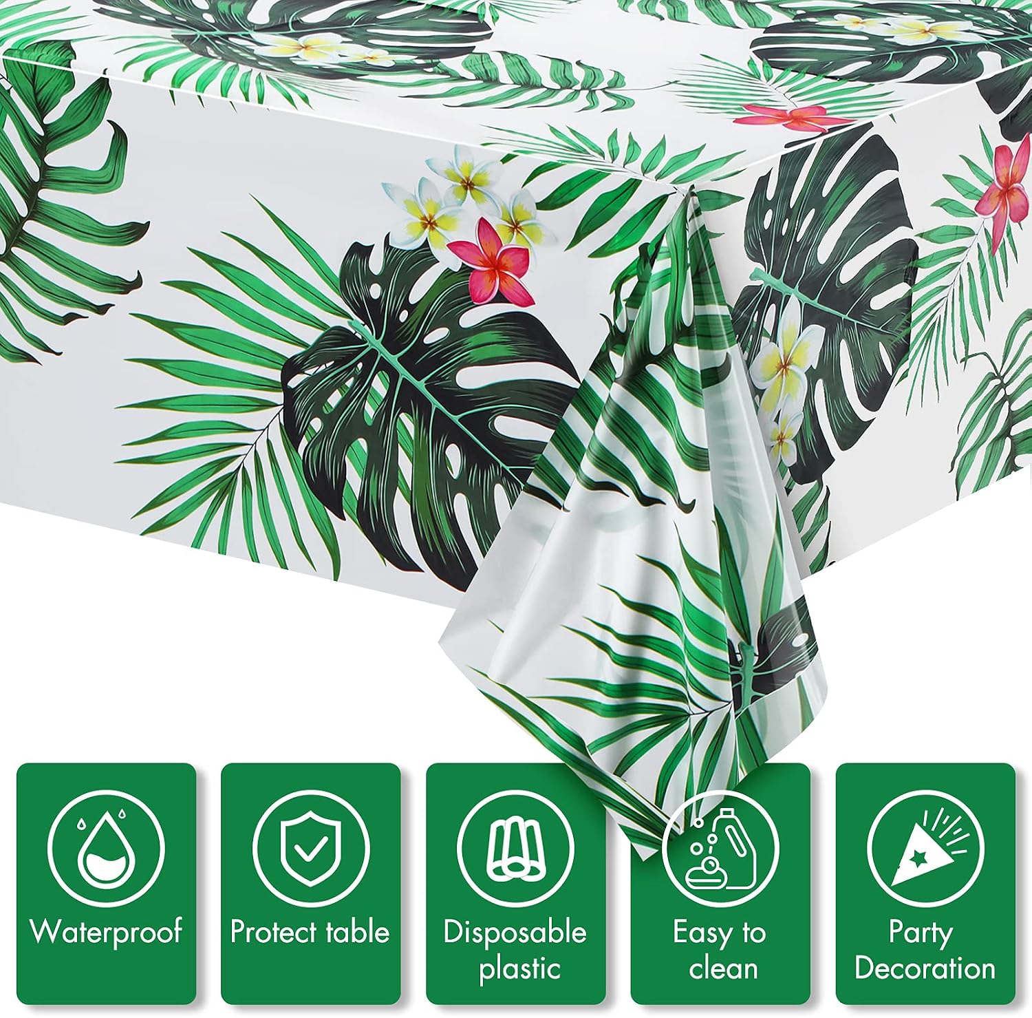 5 Pieces Animal Safari Tablecloth Jungle Animal Theme Tablecover Leopard Tiger Zebra Giraffe Print Table Cover Tropical Leaf Tablecloth Party Supplies for Jungle Safari Zoo Birthday Party Baby Showers - Image 4