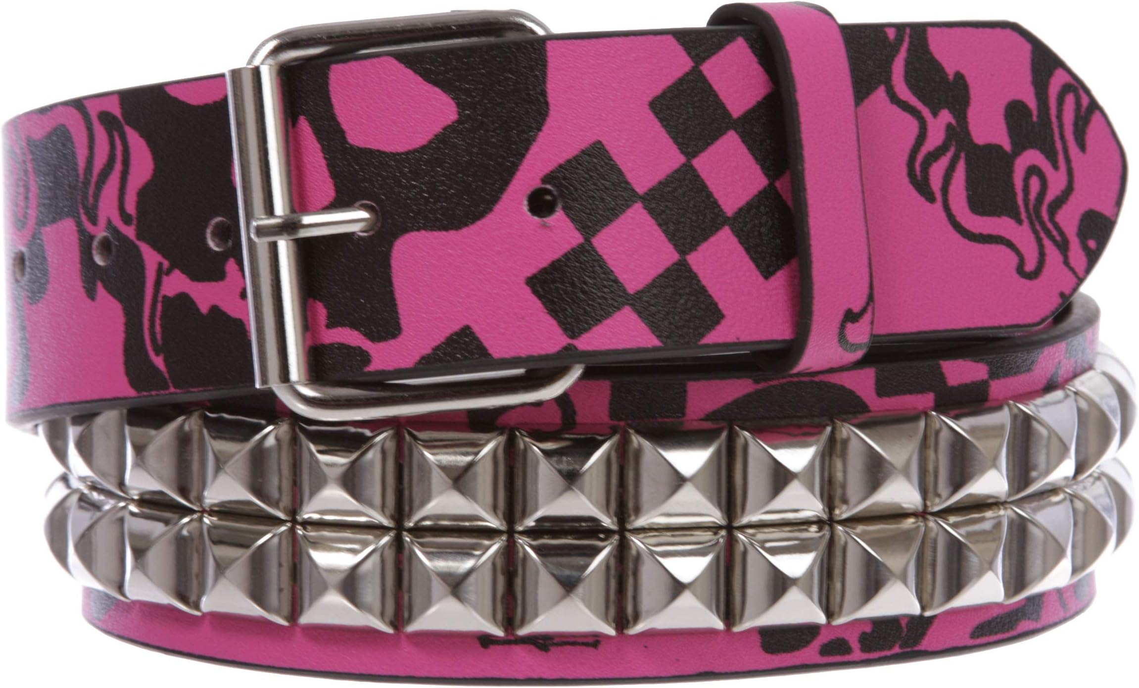 Snap On Art work Skull Cross Bone Tattoo Print Punk Rock Silver Star Studded Leather Belt