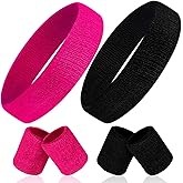 Hungdao 6 Pieces Sweatband Set Sports Headband Wristband Set Head Band Wristbands Sweat Bands for Basketball Football Running