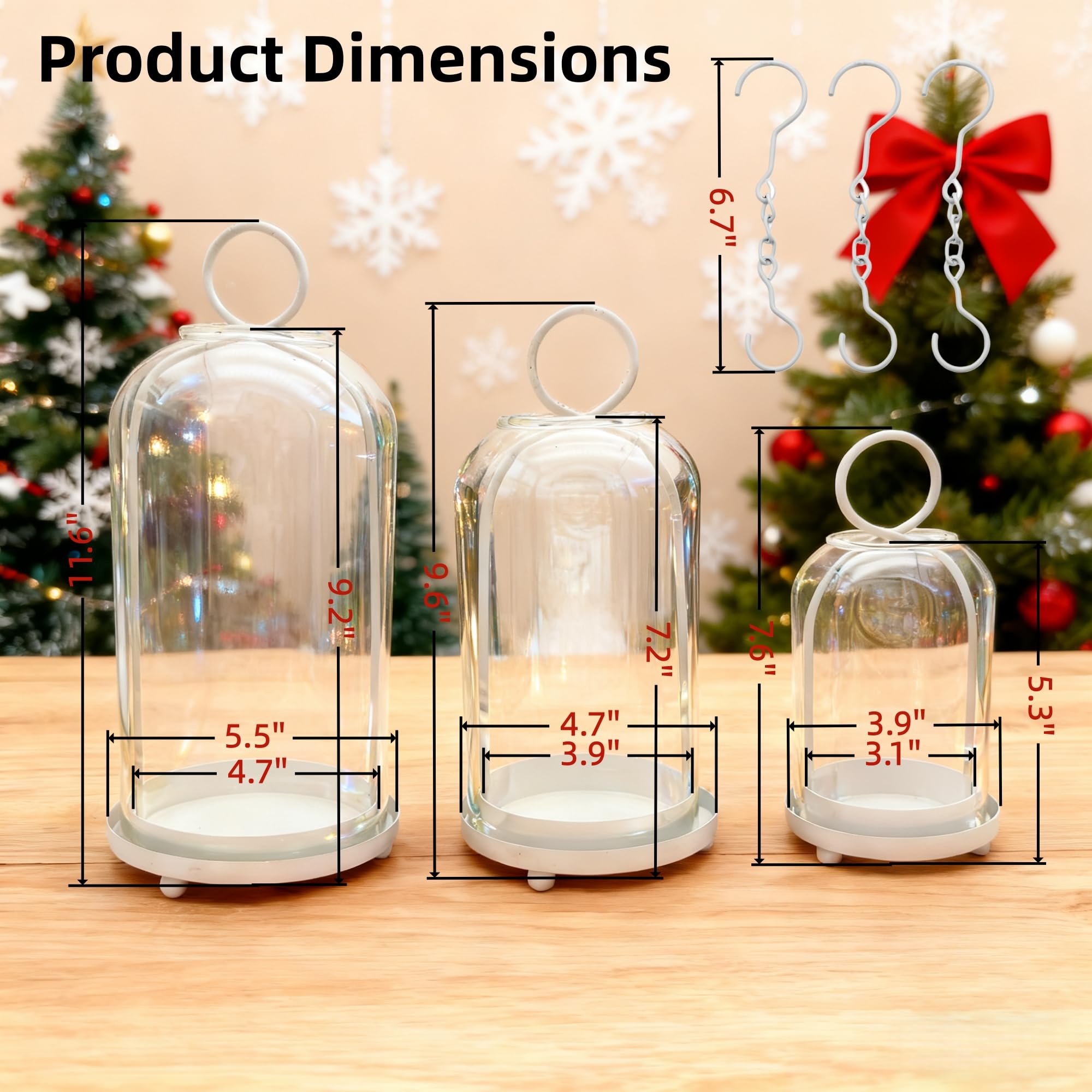 3 Pack Metal Candle Holders with Glass Dome, 5.5