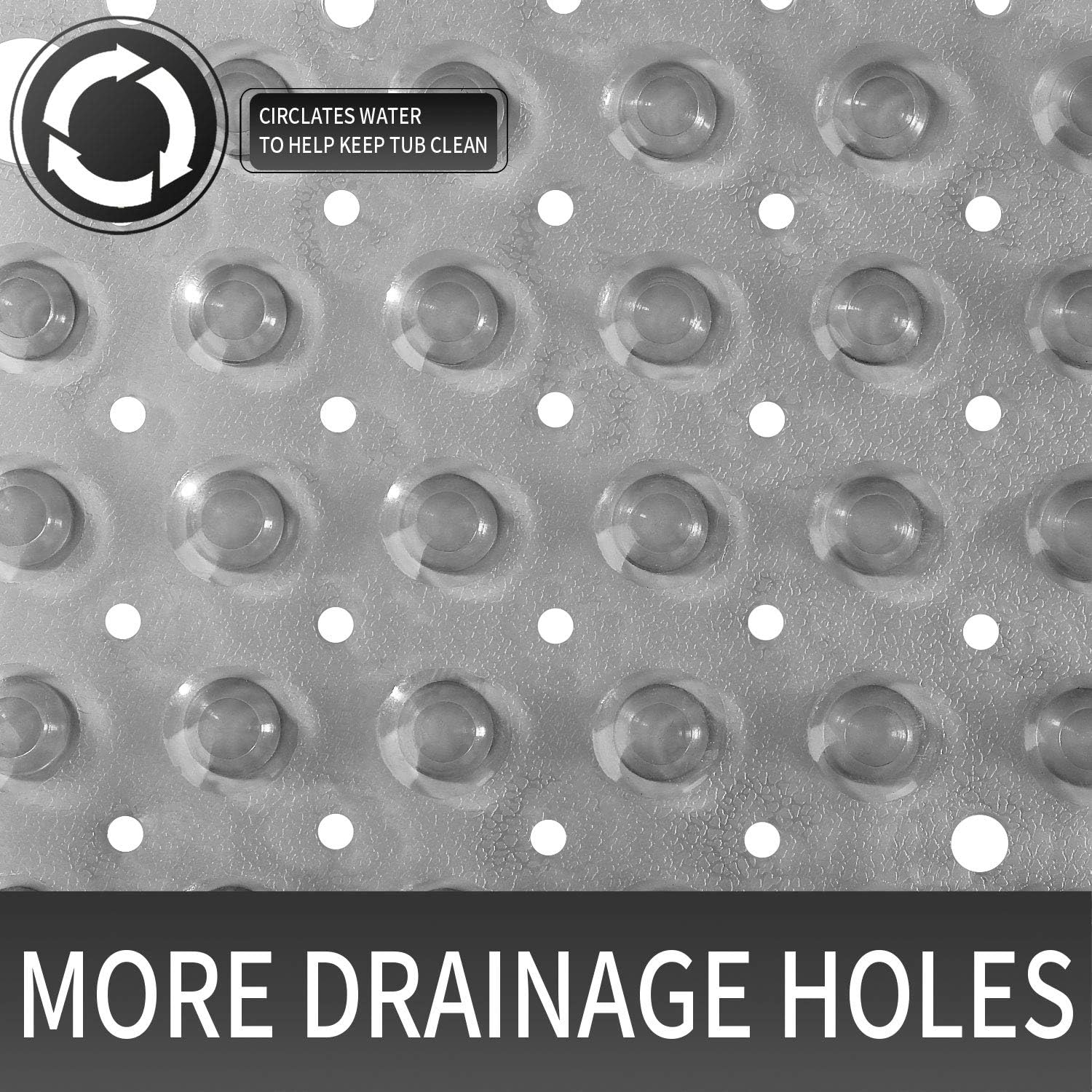 Yimobra Shower Mat for Bathtub, 21 x 21 Inches Bath Tub Square Mats, Non-Slip with Drain Holes, Suction Cups, BPA, Latex, Phthalate Free, Machine Washable, Clear Gray: Home & Kitchen
