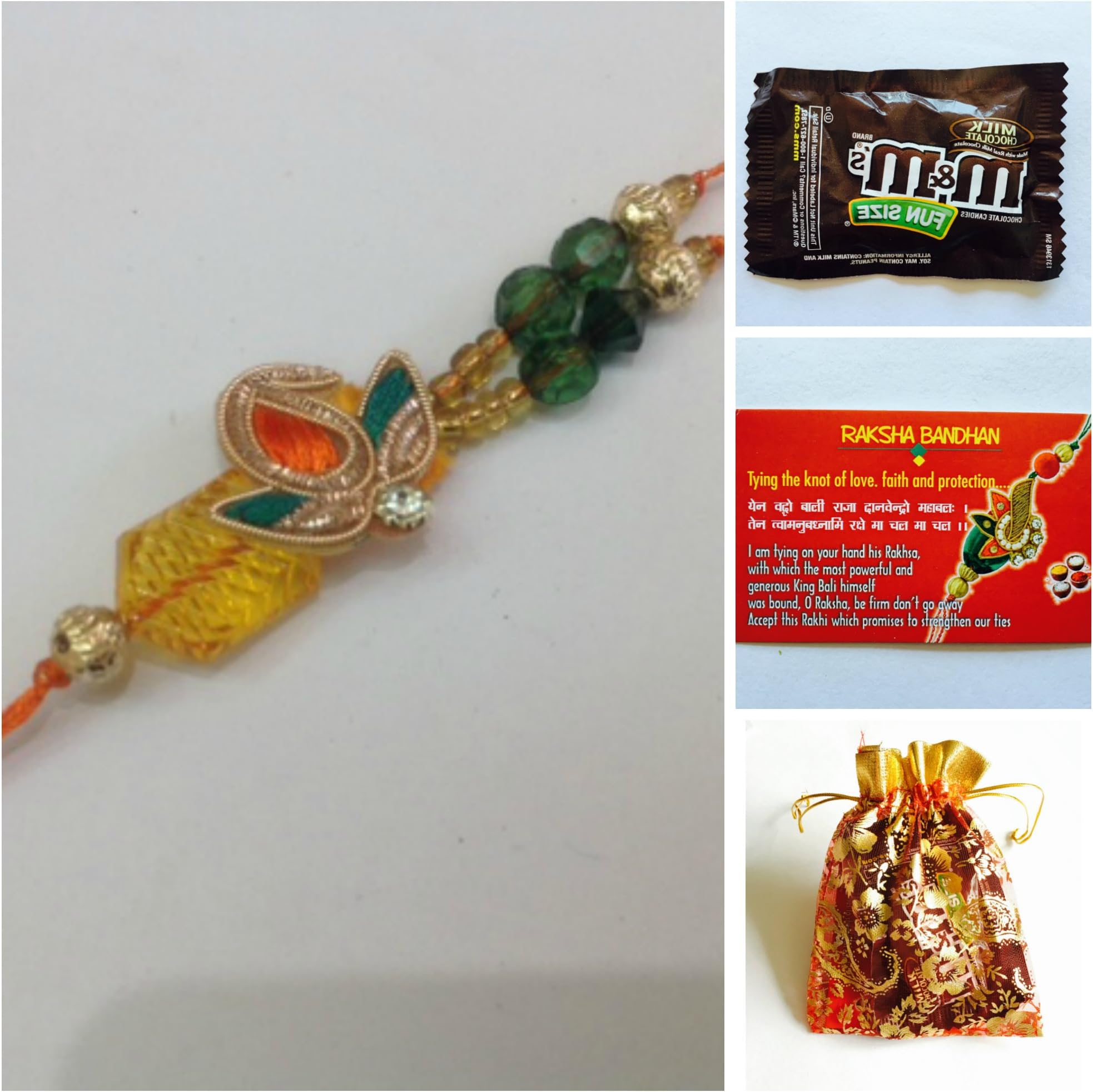 Precious Designer Rakhi Pack with Roli Chawal, Card and Chocolate - Indian Festival Raksha Bandhan