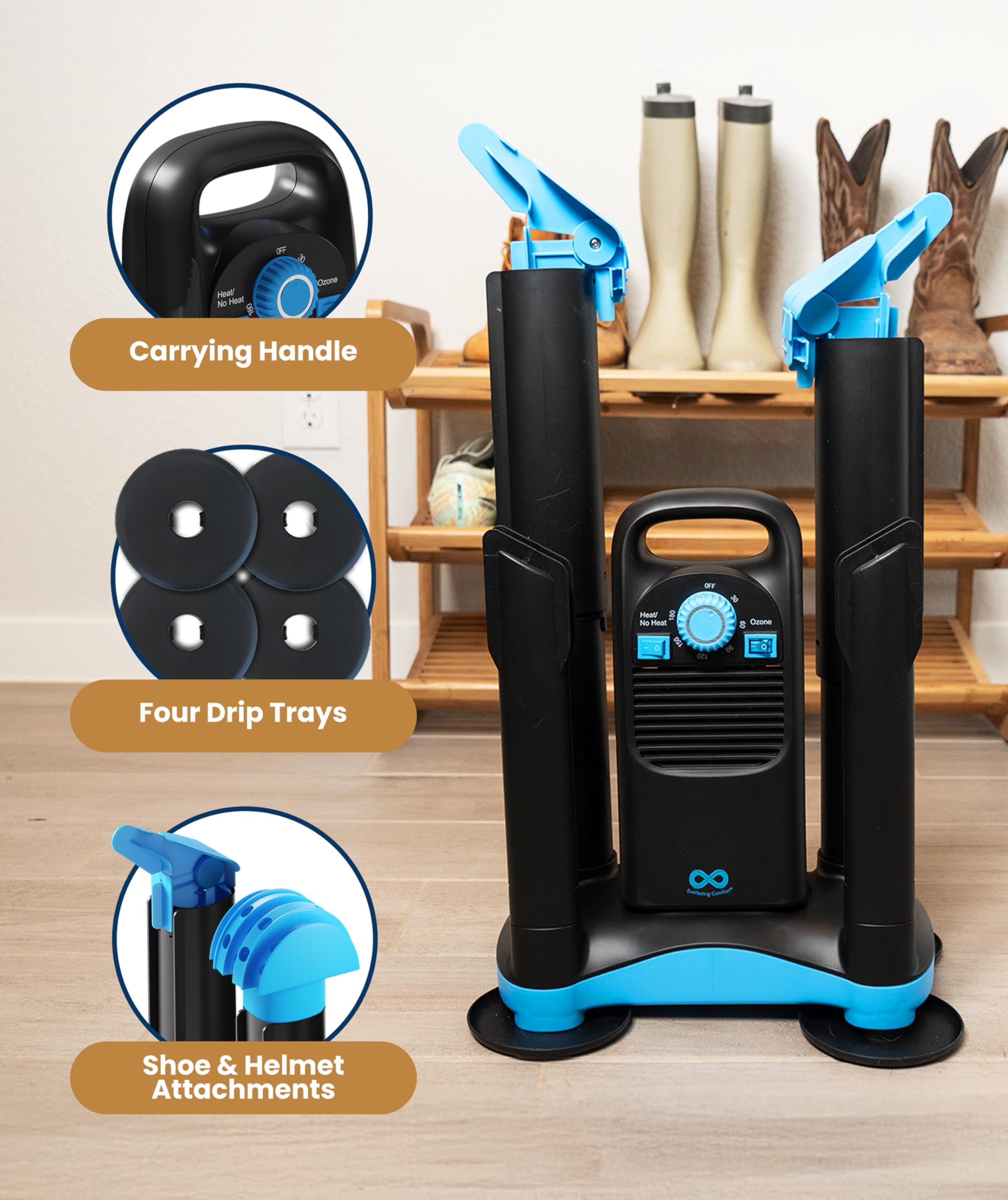 Everlasting Comfort Upgraded Boot Dryer for Work Boots with Ozone Deodorizer - Fast Drying Compact Easy-to-Use Shoe Warmer Adjustable Tube Design - Fast Drying Shoes Dryers for Sneakers & Gloves, Ski Gears (2 Pair)