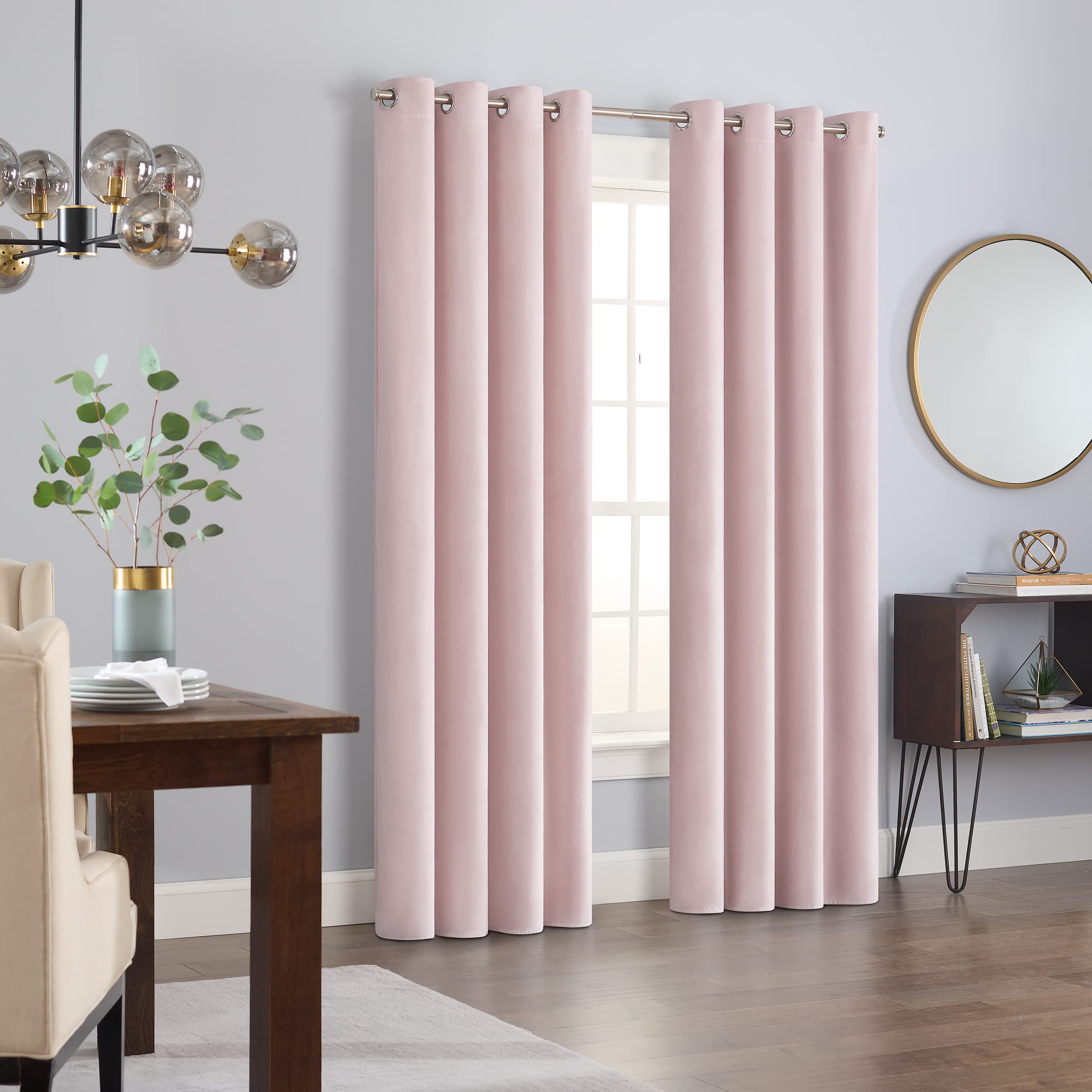 Photo 1 of Eclipse Aurelia Velvet Room Darkening Grommet Noise Reduction Window Curtains (2 Panels), 52 in x 108 in, Blush