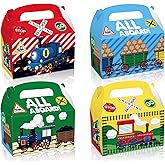 24 Pcs Train Themed Gift boxes with Handles in 4 Assorted Designs,Perfect for Transportation Enthusiasts, Party Favors, and Themed Events,Ideal for Birthdays, All Celebrations