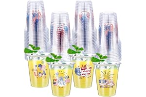 Yaomiao 50 Pieces Patriotic Plastic Cups 12 oz Bulk American Flag 4th of July Cups Drinking Beverage Supplies for USA July 4th Independence Day Party Decorations