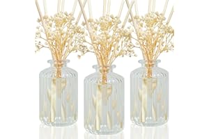 Auelife Reed Diffuser Set, 3 Pcak 6.4 oz Clean Linen Scented Diffuser with Sticks Preserved Real Flower Reed Diffuser Home Fragrance Essential Oil Reed Diffuser for Bathroom Shelf Decor