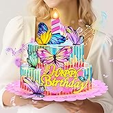 Airpark Birthday Cards with Music & Light, 3D Pop Up Cake and Butterflies Happy Birthday Card, Birthday Gifts for Daughter, Sister, Kids (Pink)