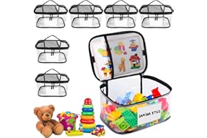 Wonninek 6 Pack Toy Storage Bags - Clear Organizer Pouch with Zippers & Labels, See-Through PVC Travel Packing Cube for Puzzl
