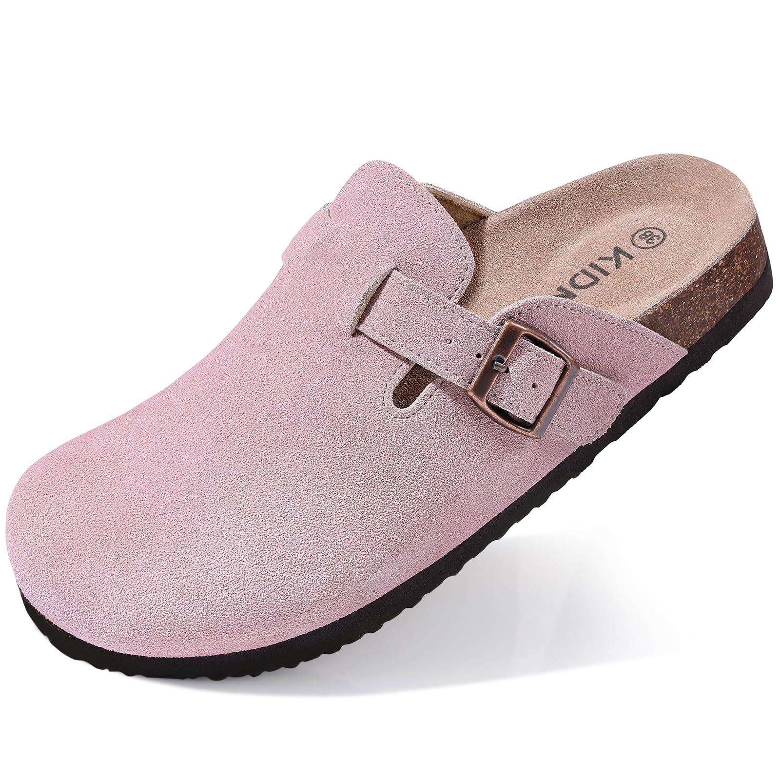 KIDMI Women's Genuine Suede Clogs Cork Footbed