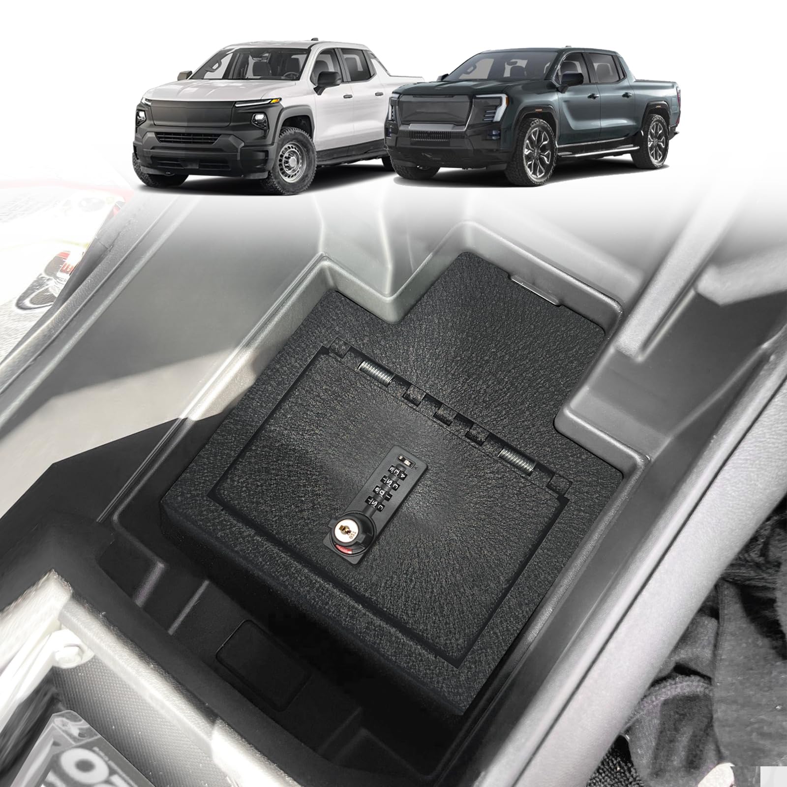 BestEvMod Center Console Safe Vault LockBox Compatible with Chevrolet Silverado EV/GMC Sierra EV ...