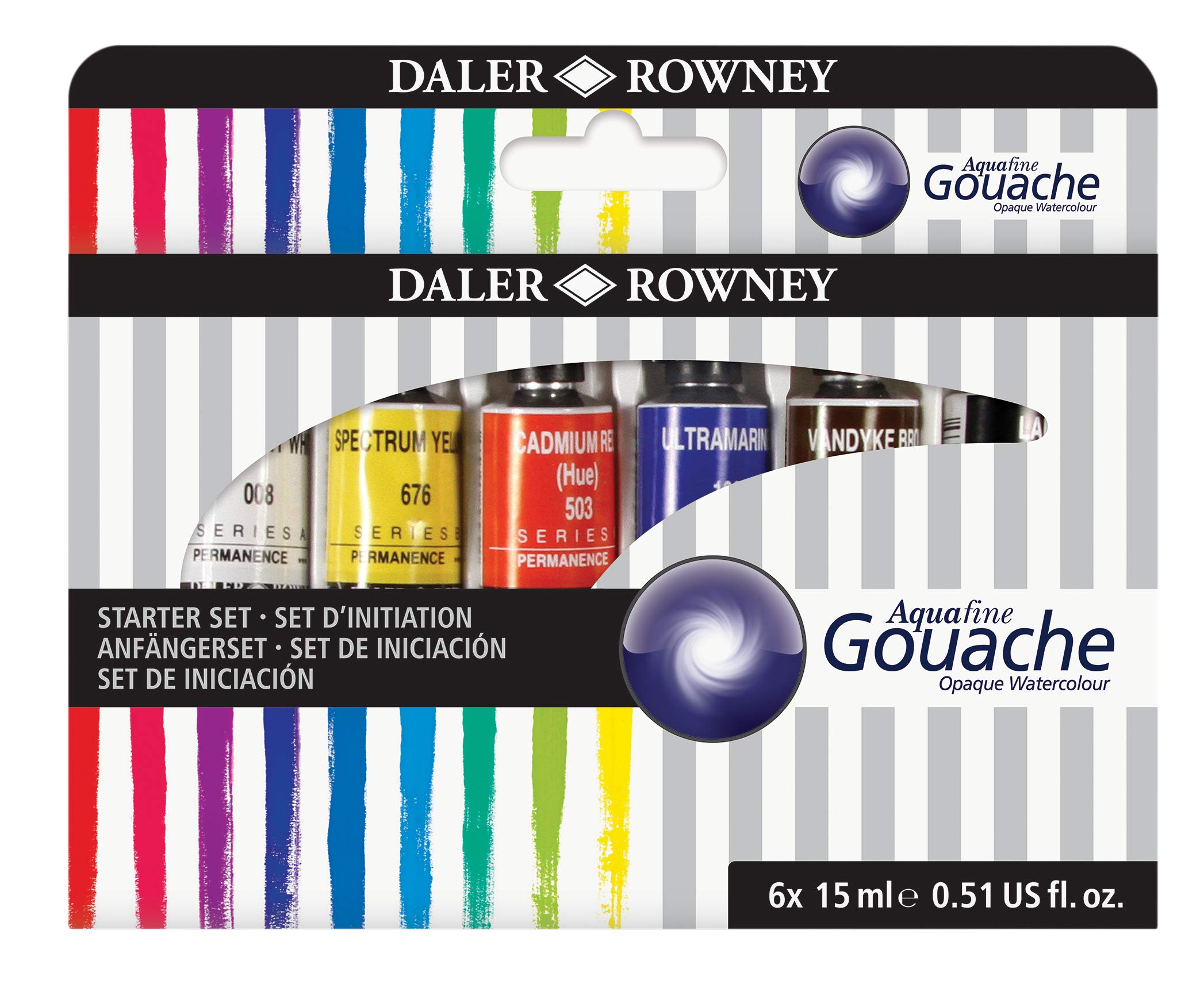 Daler Rowney Aquafine Gouache Watercolour Starter Set 6 x 15 ml , Assorted