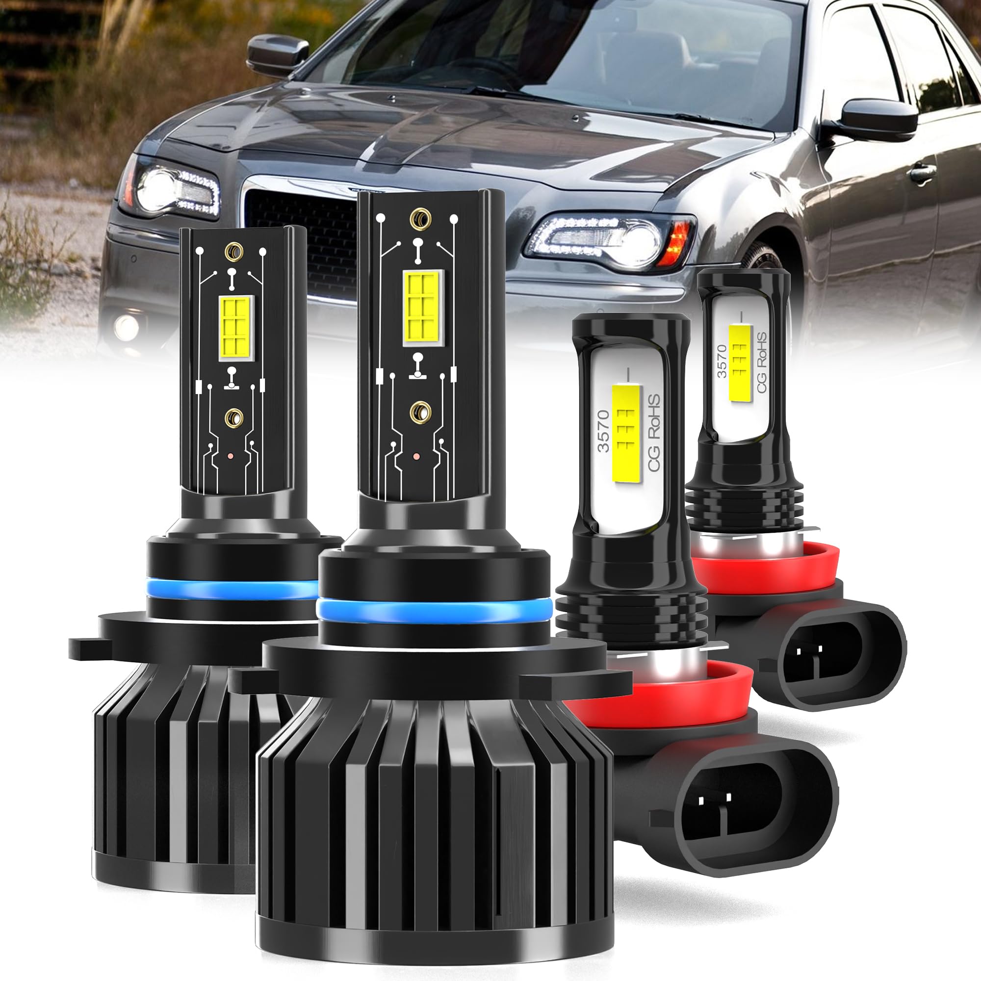 Photo 1 of AYGZRUB For 2011-2014 Chrysler 300 light Bulbs, 9012 High Low Beam H11 Fog Light Combo, 4PCS