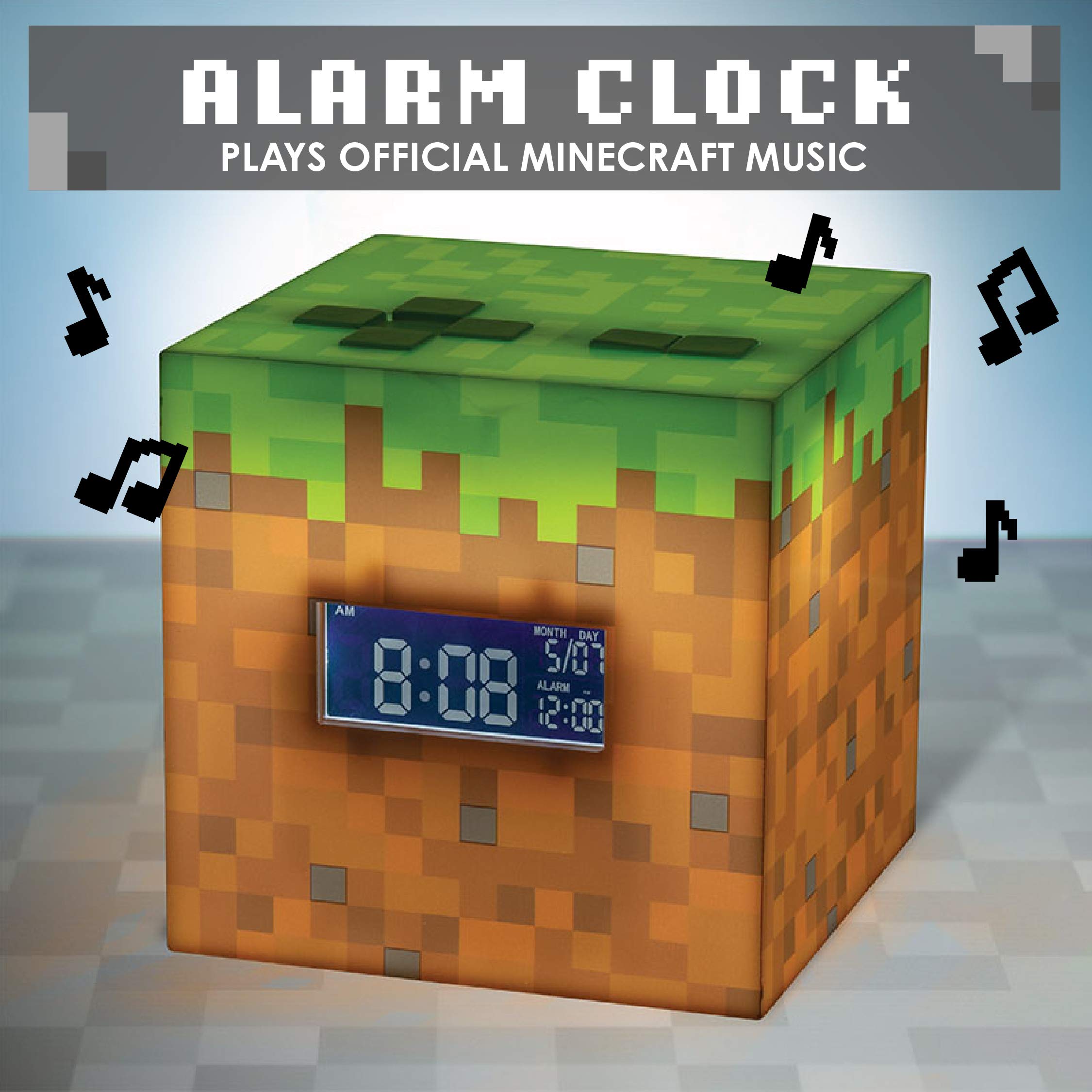 Paladone Minecraft Grass Block Digital Alarm Clock, Light Up Lamp Feature, Plays Official in Game Music, Bedroom Decor for Minecraft Gamers