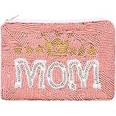 Mother's Day Coin Purse Beaded Coin Purse Pouch for Women Mom Coin Bag Handmade Change Purse Holder Wallet with Zipper Mother's Day Outfits Accessories Parade Party Gifts (MOM)