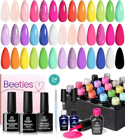 Beetles Gel Polish 20 Colors Nail Kit with Base & Top Coats 18Pcs Art Liners