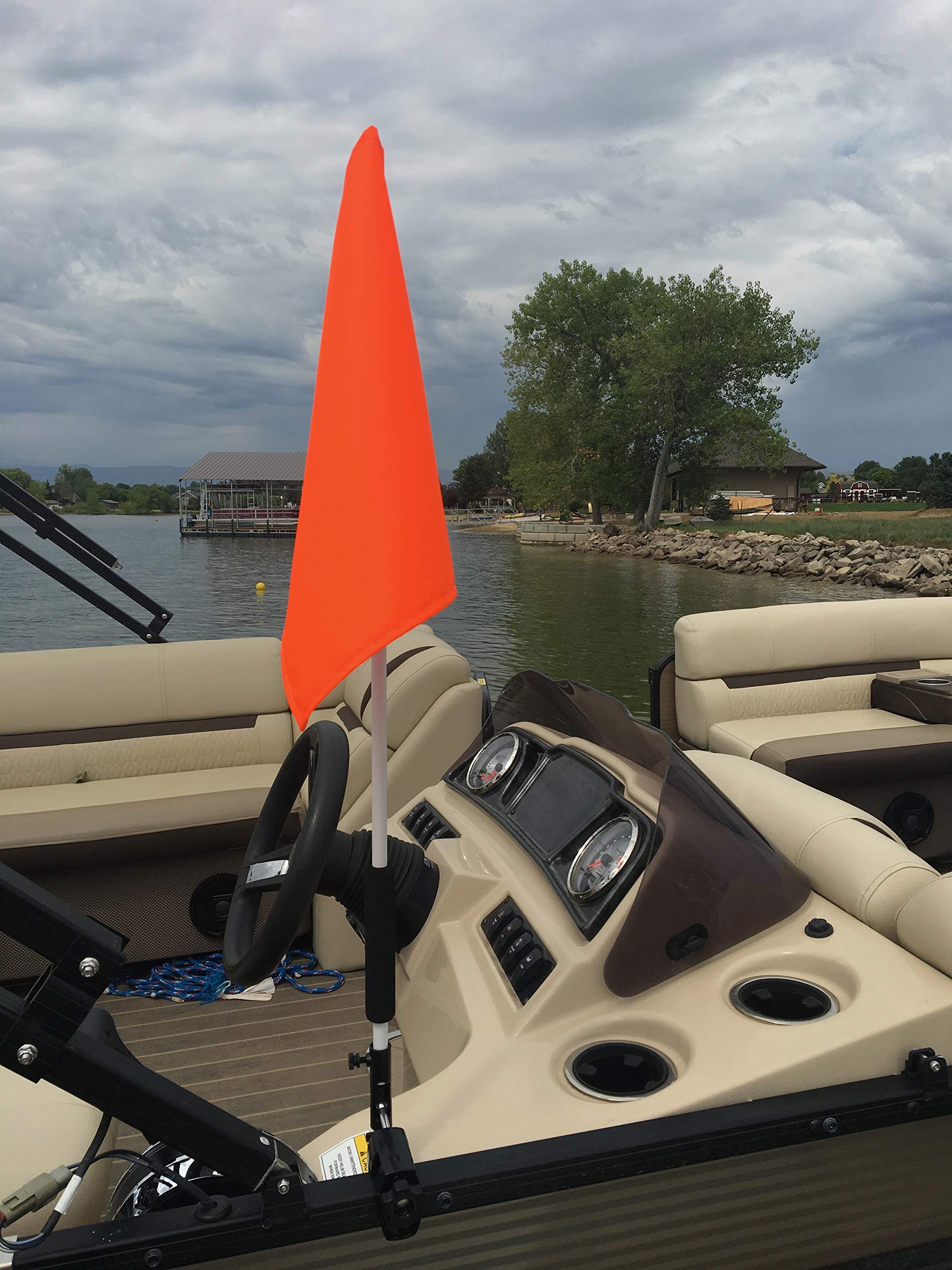 Pontoon Boat Flag Holder. Orange Safety Flag Included. Tired of Holding