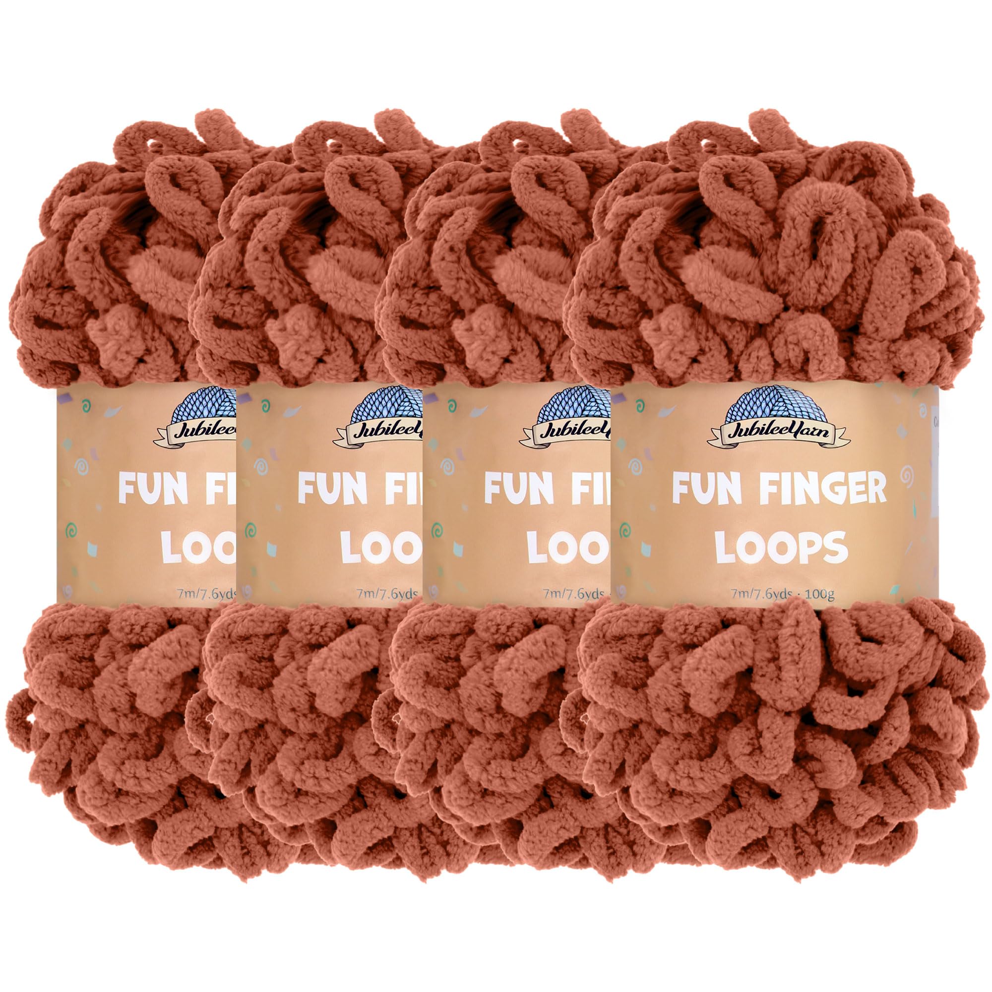 JubileeYarn Fun Finger Loops Yarn - Polyester Jumbo Weight Loop Yarn - 100g/Skein - Umber - 4 Skeins