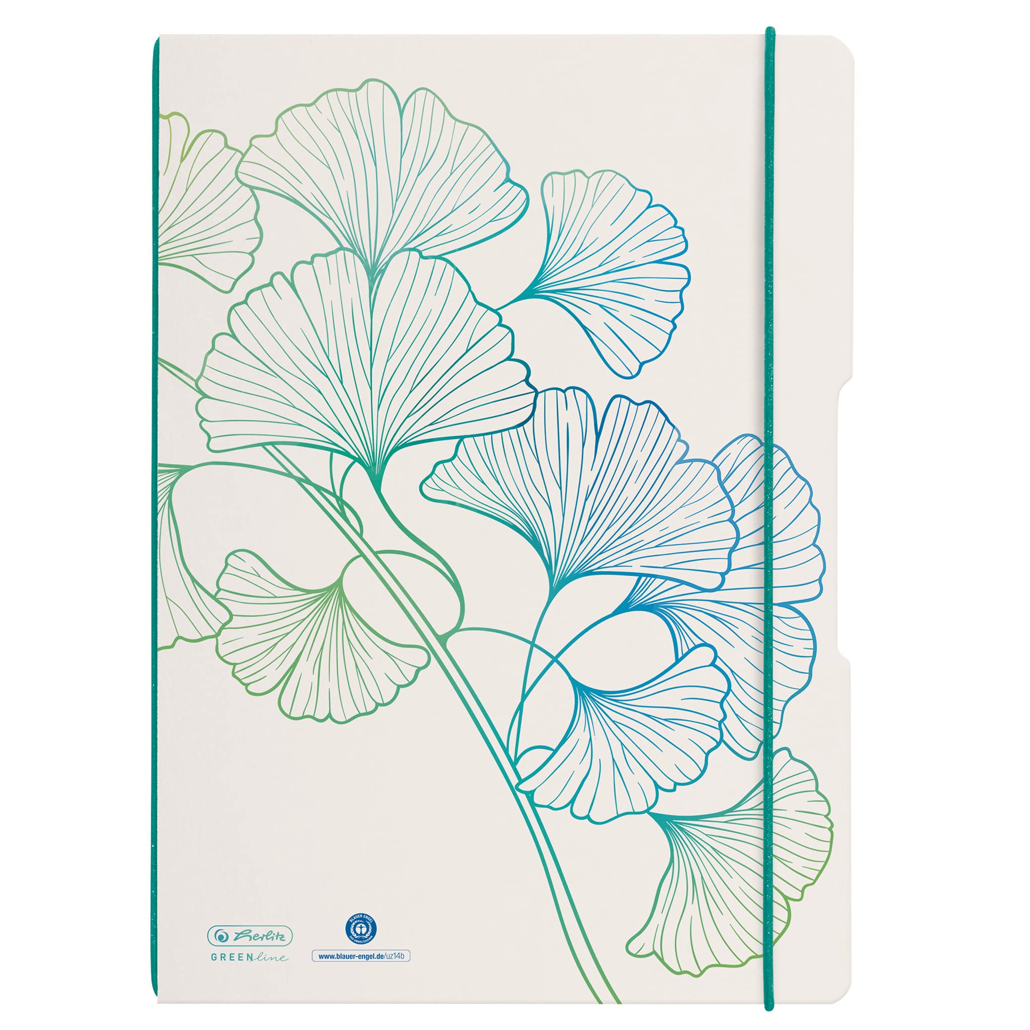 Herlitz 50033652 Flex Notebook, A4, 2 x 40 Sheets, Lines and Squares, Motif: GREENline Ginkgo, 1 Piece