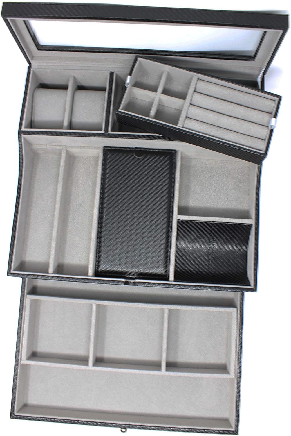 Valet Tray for Men| Sleek Dresser-Organizer Box for Storage & Display| Perfect for Phone, Watches, Sunglasses, Jewelry, Wallet, Rings, Necklace & More| Carbon Fiber & Faux Leather: Home Improvement