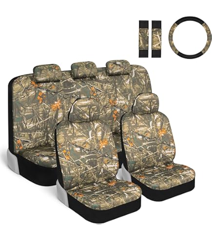 Mossy Oak Car Seat Cover, Luxury Faux Leather Front Bottom Seat Cushion Cover, Universal Anti-Slip With Wrap-Around Design And Storage Bags, Suitable For Most Vehicles - Beige Color 1 Piece