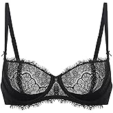 DOBREVA Women's Balconette Sexy Unlined Bra Lace Push Up Plus Size Bras See Through Underwire
