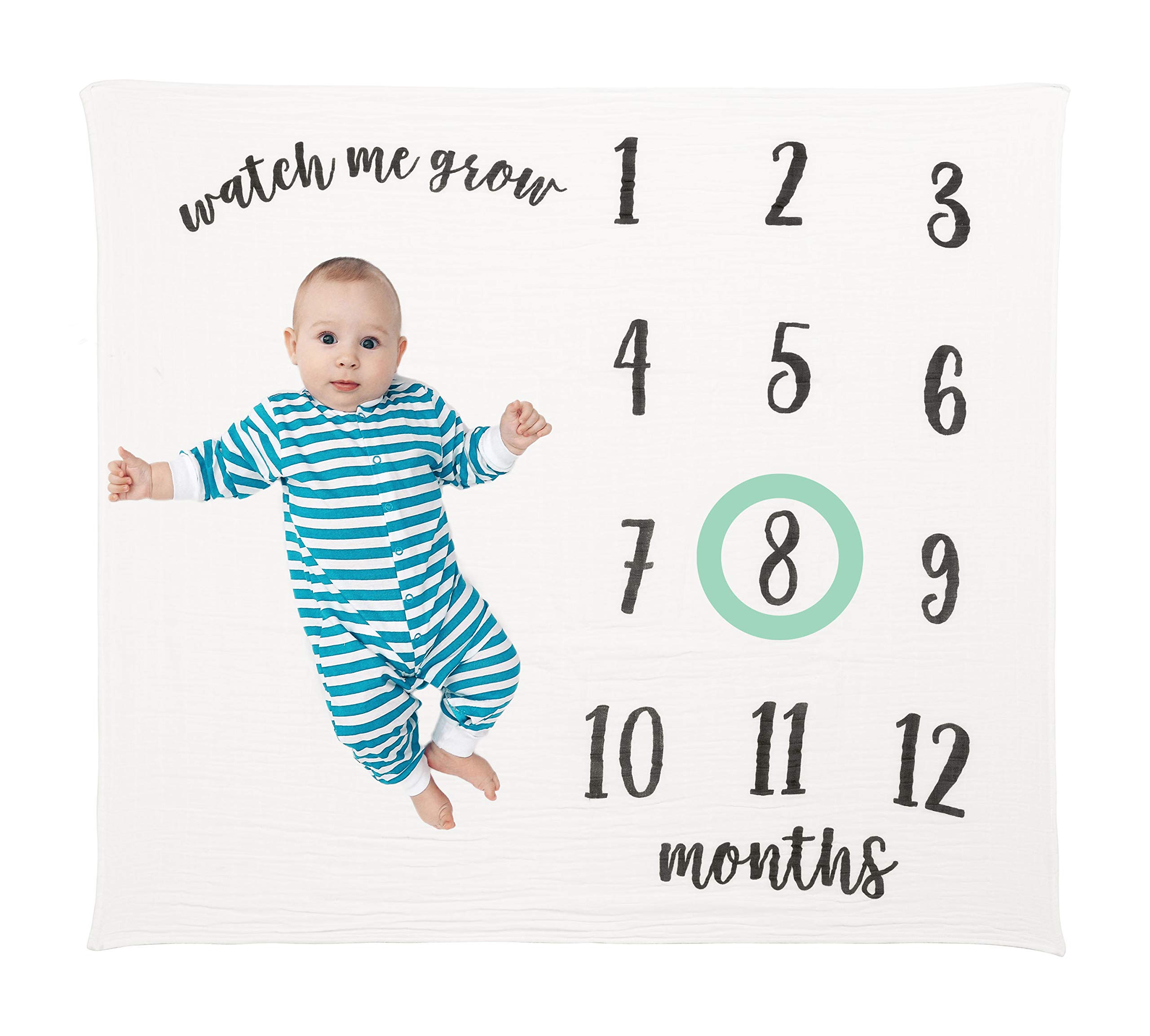 Little Pear Baby Milestone Marker Blanket, Gender-Neutral Baby Monthly Growth Chart, Baby Girl or Baby Boy Keepsake Blanket, Black & White