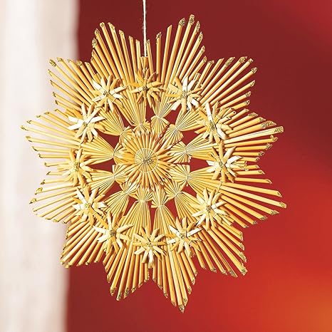 TRI Strohstern, braun, Weihnachtsdekoration Christbaumdeko Weihnachtsbaumschmuck Fensterdeko aus Stroh