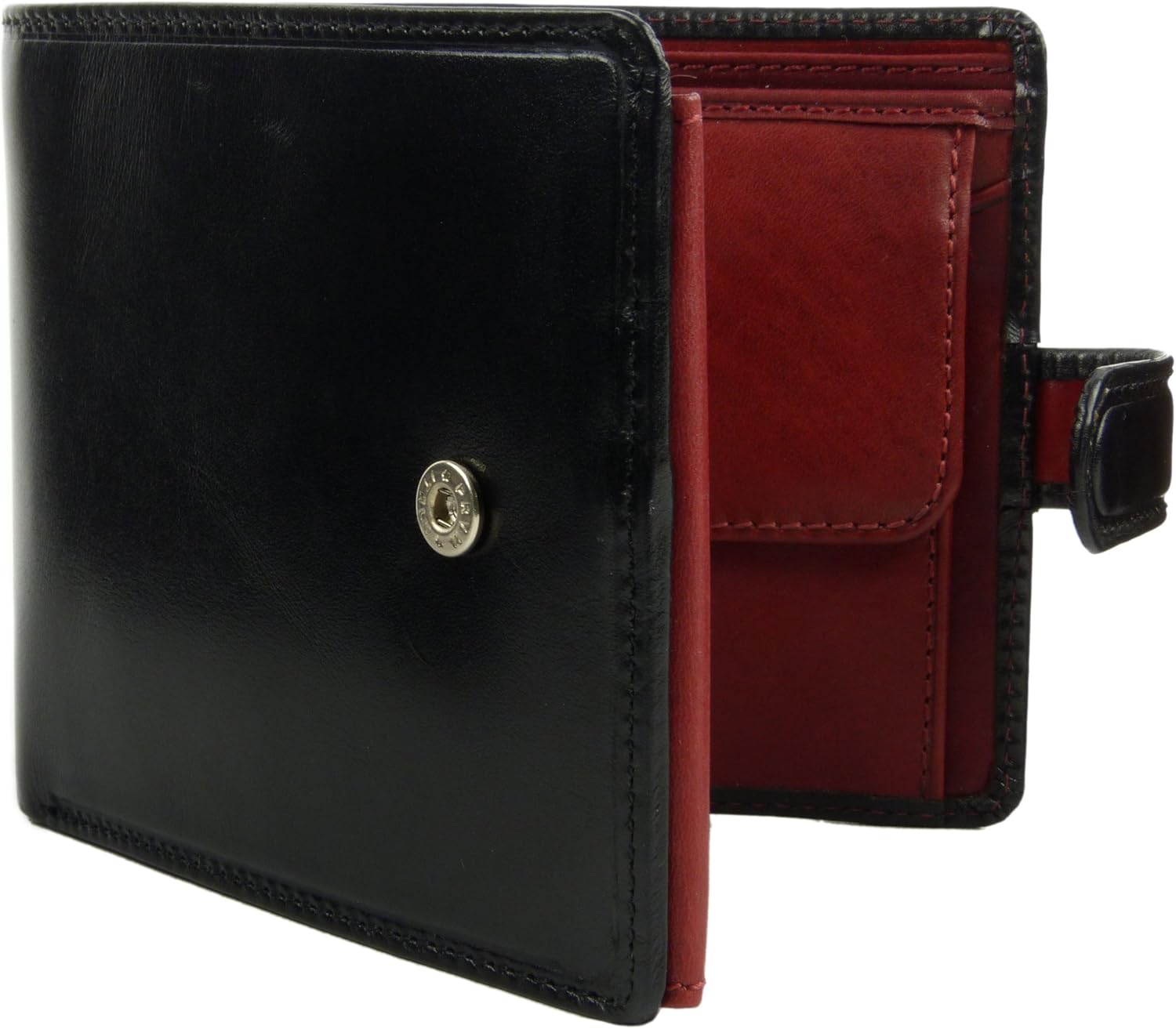 Visconti Leather Mens Tri Fold Wallet Torino Collection Black Red