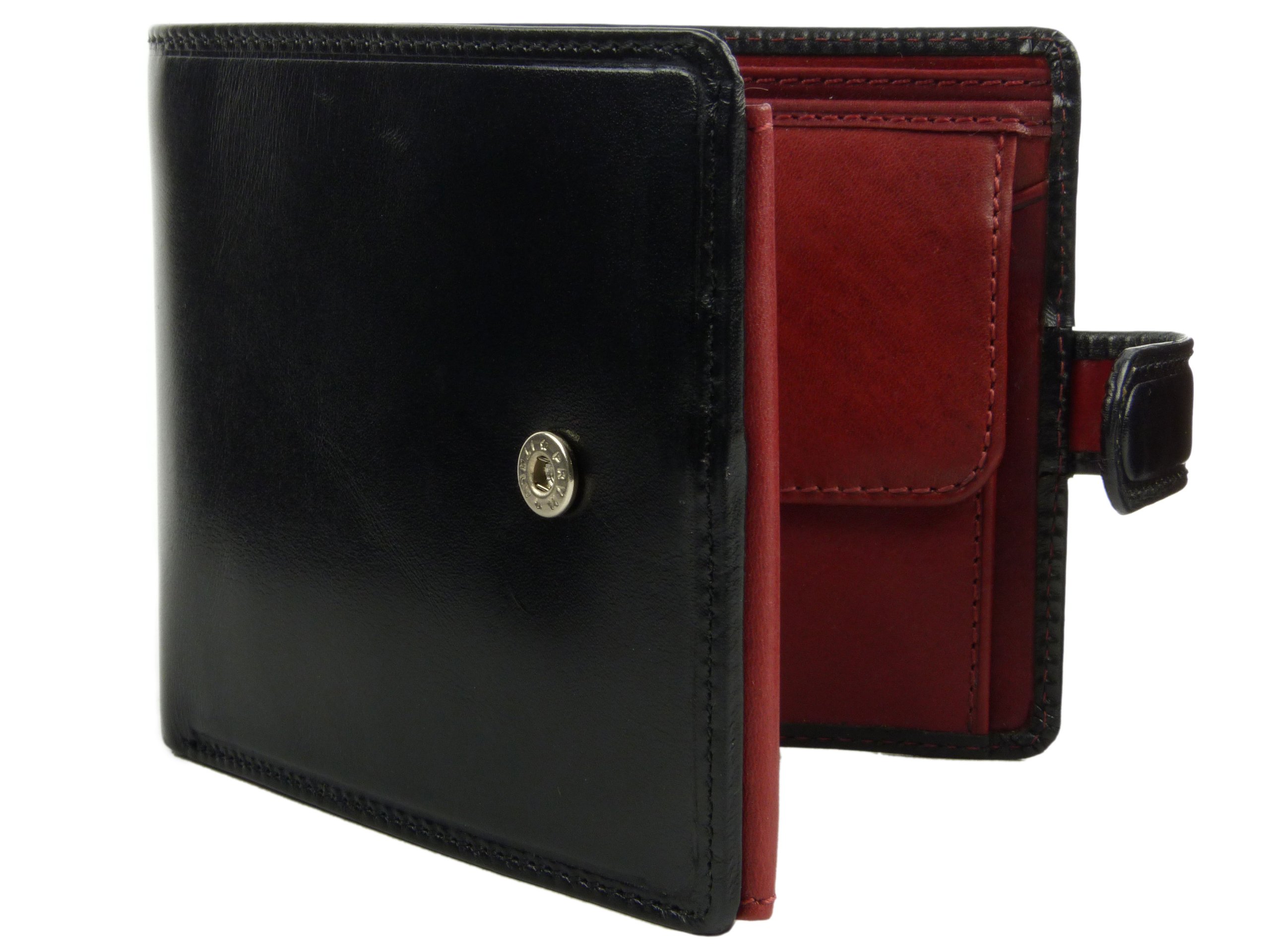 Visconti Leather Mens Tri Fold Wallet Torino Collection Black Red