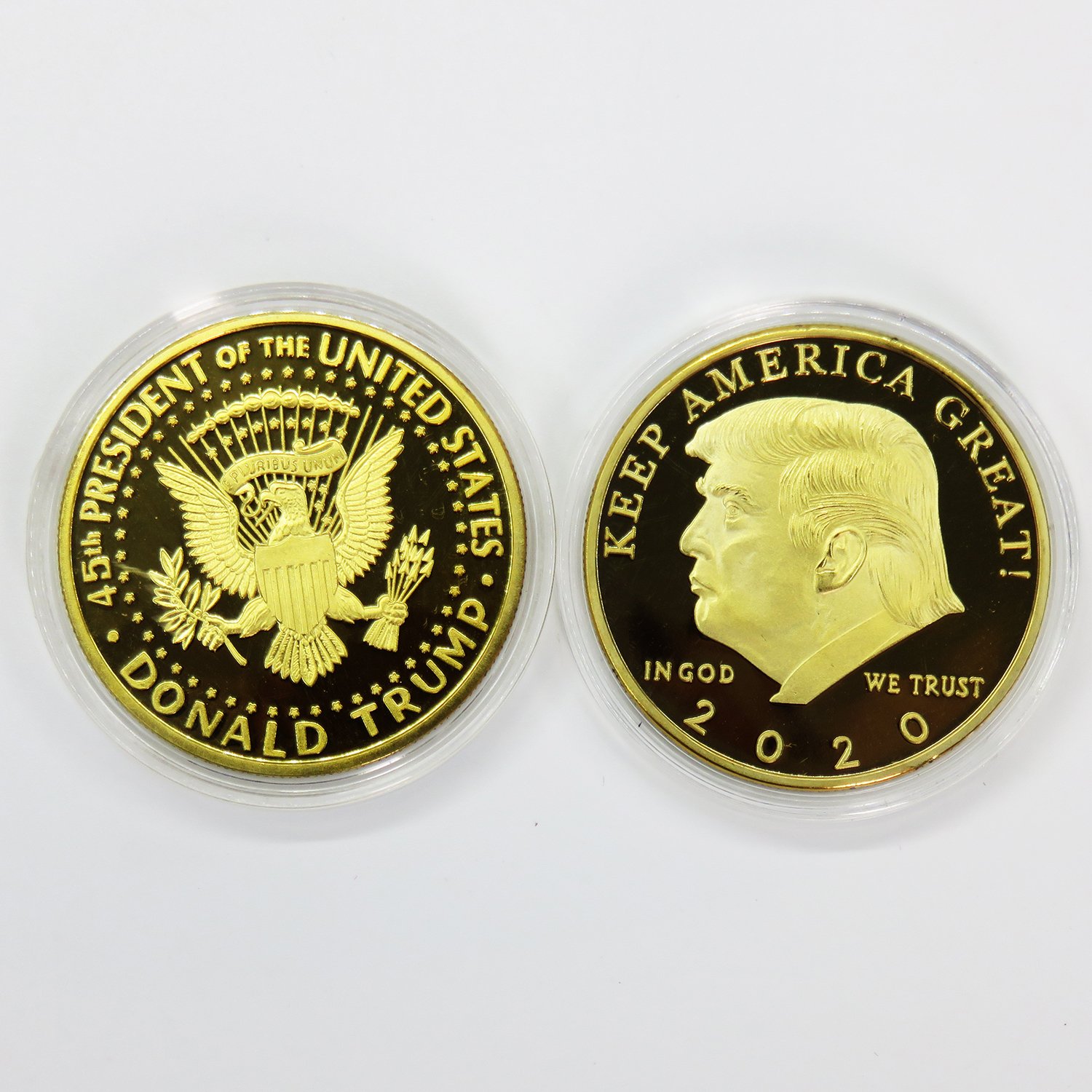 2 Pack The Official 2020 Gold Donald Trump Commemorative Coin 24k Gold Plated Collectible Eagle Coincommemorative Coin Fit Display Case 45th