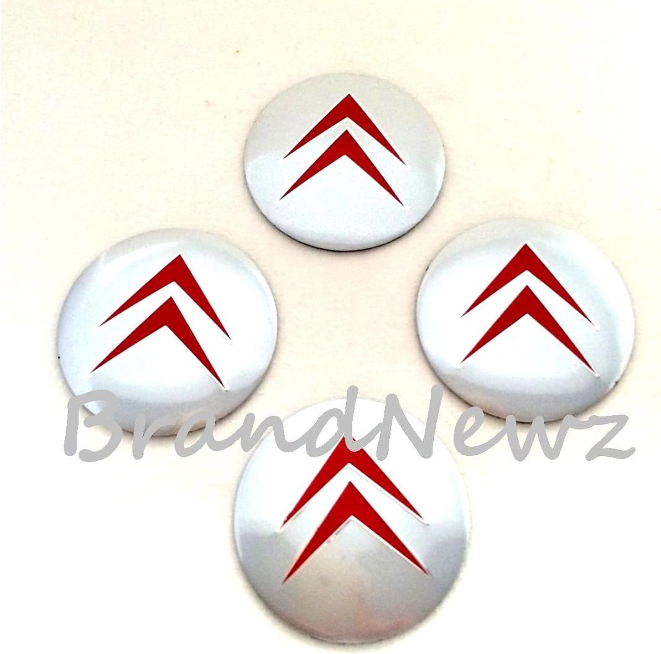 COMBINED BRAND NAME CITROEN SILVER RED CHROME 3D EMBLEM WHEEL CENTER CAP STICKER LOGO BADGE WHEEL TRIM - 56.5MM DOME - SET OF 4