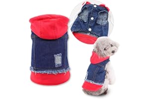 SILD Pet Clothes Dog Jeans Jacket Puppy Cat Clothes Dog Hoodies Cool Coat for Small Medium Dogs (Blue Red M)