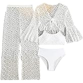 SOLY HUX Girl's Swimsuits Bikini Set 4 Piece Bathing Suit with Hollow Out Coverup Top and Pants