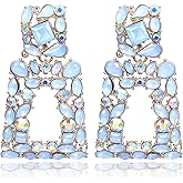 Flyonce Rectangle Dangle Earrings for Women, Rhinestone Crystal Geometric Statement Earring Fashion Jewelry