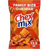 Chex Mix Cheddar Snack Mix, Family Size, 13.5 oz | Corn &amp; Wheat Chex, Pretzels, Cheese Crackers, Mini Breadsticks, 50% Less Fat than Regular Potato Chips