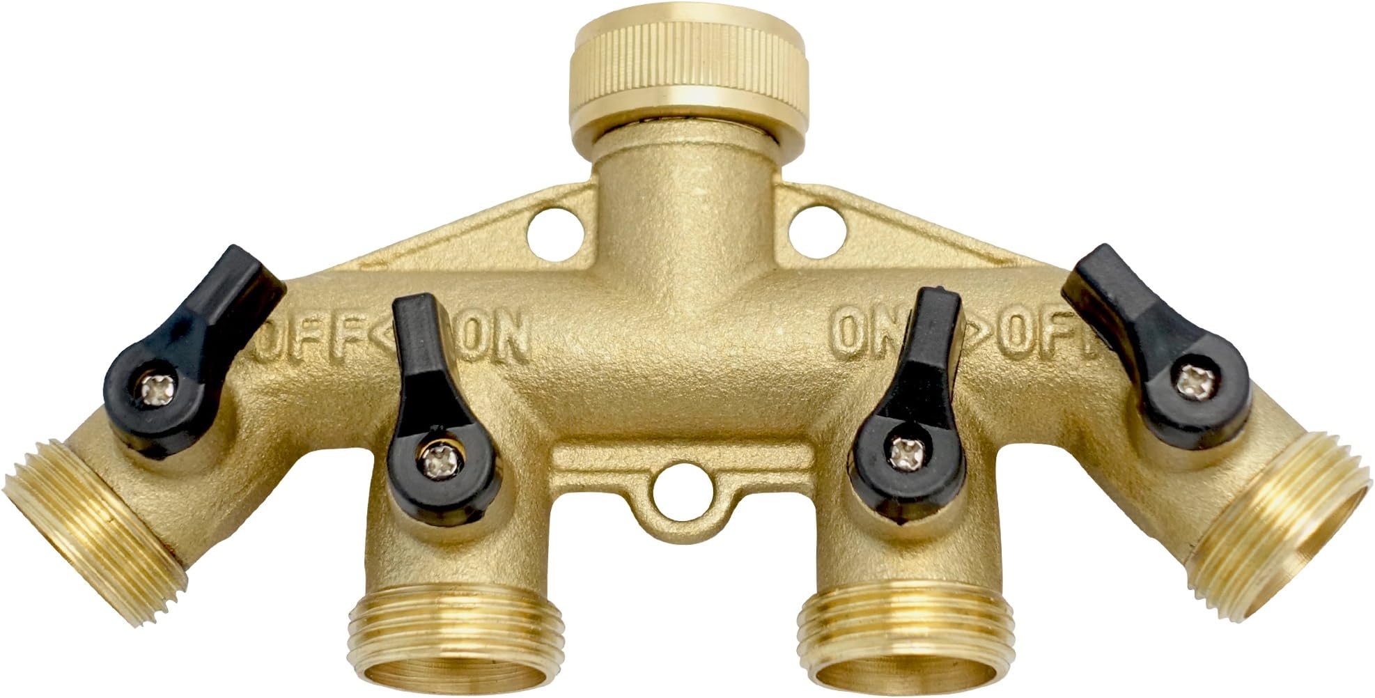 4-Way Splitter 3/4 Inch with Shut-Off Valves for 4 Inlet Hose ConnectorsGarden Hose Distributor for Water Tap Connectors