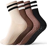 Jeyiour 4Pairs Womens Pilates Socks with Grip Crew Winter Pilates Gift Socks Non Slip Yoga Sock for Workout Barre Hospital