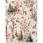 ainori Forest Animal Flannel Blanket - Whimsical Woodland Autumn Trees Throw,Gifts for Kids & Nature Lovers, Ultra Soft & Warm,Lightweight, for Couch Bedroom Living Room Decor & Travel 50x60in