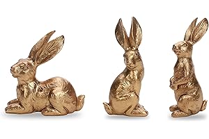 DN DECONATION Easter Decor Bunny Fiqurines, Vintage Gold Bunny Decor, Resin Small Rabbit Statue Set of 3, Easter Rabbit Bunni