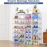 TidyTrove 6pc Clear Plastic Shoe Storage Boxes Stackable Magnetic Door White view 6