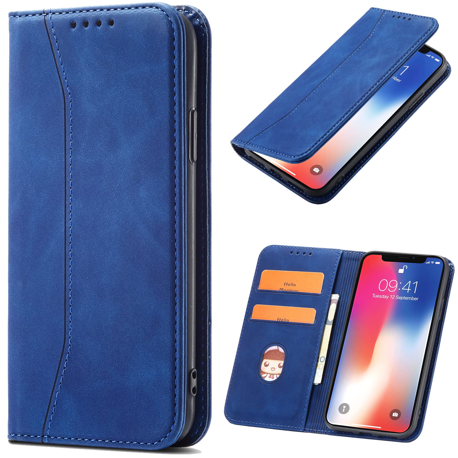 OKZone Compatible with OPPO Reno 8T 4G Case, Magnetic Leather Mobile Phone Case for OPPO Reno 8T 4G, Premium Leather Flip Foldable Card Slots Shockproof Stand Function (Blue)