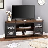 HOMISSUE Corner TV Stand for 55 Inch TV, Rustic Corner Entertainment Center with Storage, Industrial Media Console Table with Sliding Barn Door, Entertainment Center for Living Room, Brown