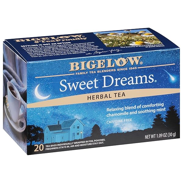 BIGELOW SWEET DREAMS HERBAL TEA BAGS, 20 COUNT BOX (PACK OF 6) CAFFEINE FREE HERBAL TEA, 120 TEA BAGS TOTAL
