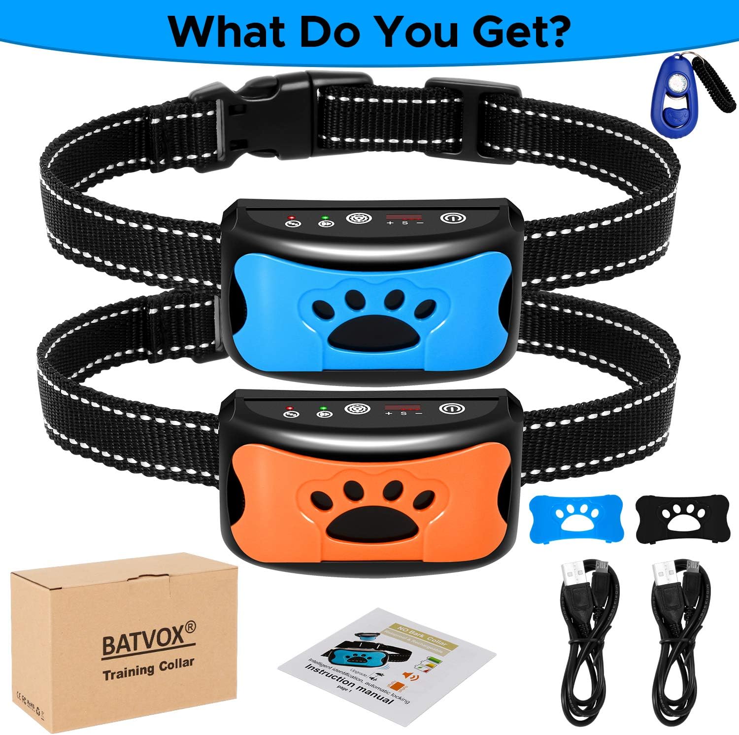 BATVOX Bark Collar 2 Pack Rechargeable No Harm Dog Barking Collar with Vibration, Sound and No Shock for Small Medium Large Dogs (2020 Upgraded) : Kitchen & Dining