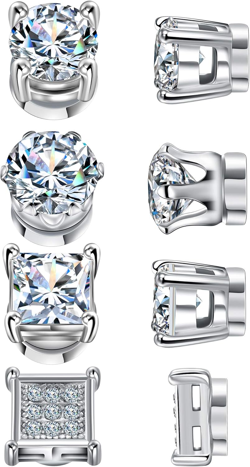 4 Pairs Stud Earrings Nonpiercing Stainless Steel Zircon